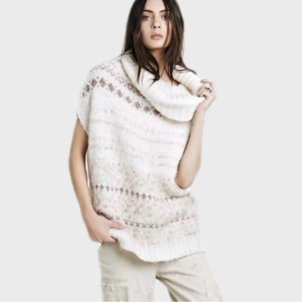 Free People Fair Isle Snow Bunny oversized Alpaca blend Cowl Neck Sweater